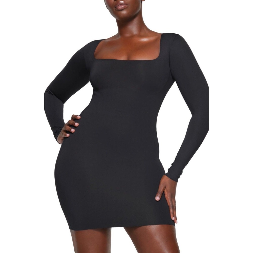 Skims 2X Square Neck Shaper Long Sleeve Dress Black NWT Msrp $118